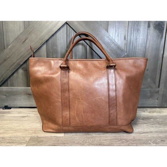 L.L. Bean Handbags - Vtg L.L. Bean Town & Field Wildlife Lining Leather Brown Tote Bag Shopper Travel